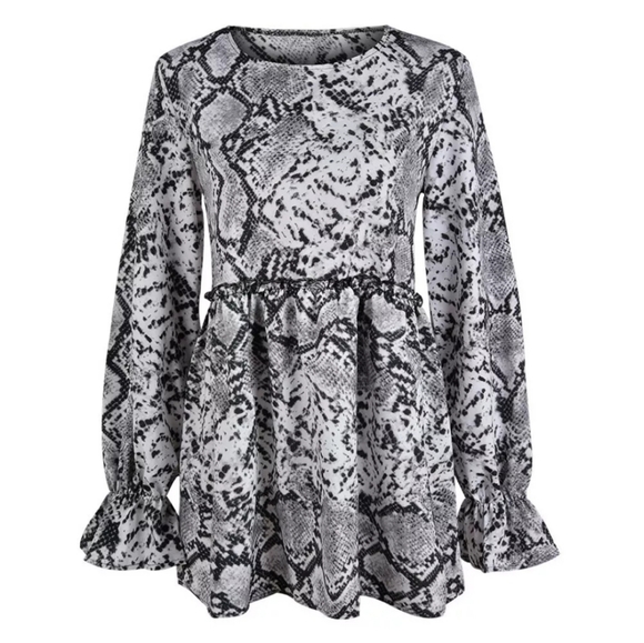 Snakeskin Printed Tops Long-sleeved Tunic A-Line - Picture 3 of 10